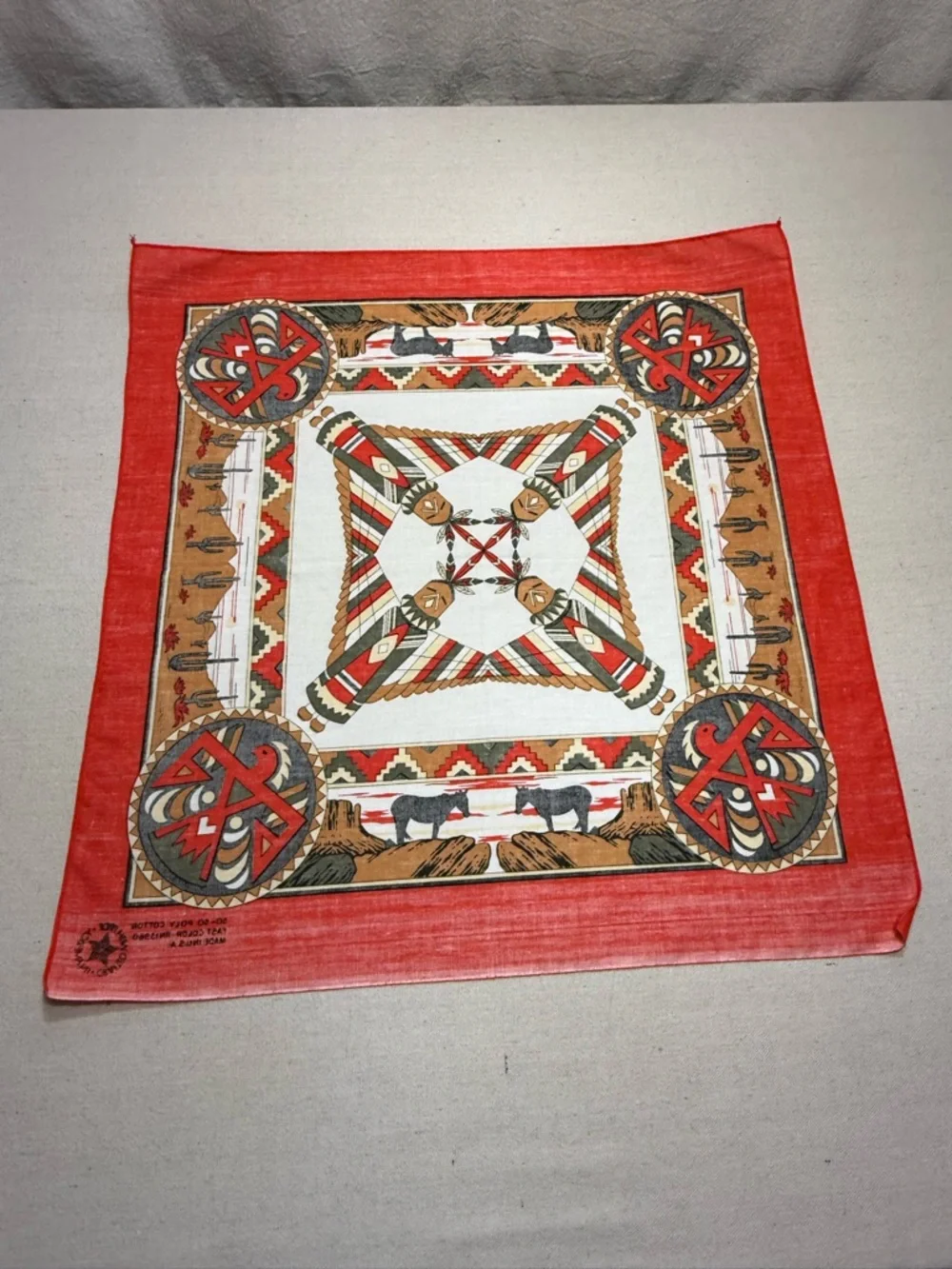 Southwestern Print Bandana Scarf - Red, Black, Tan
